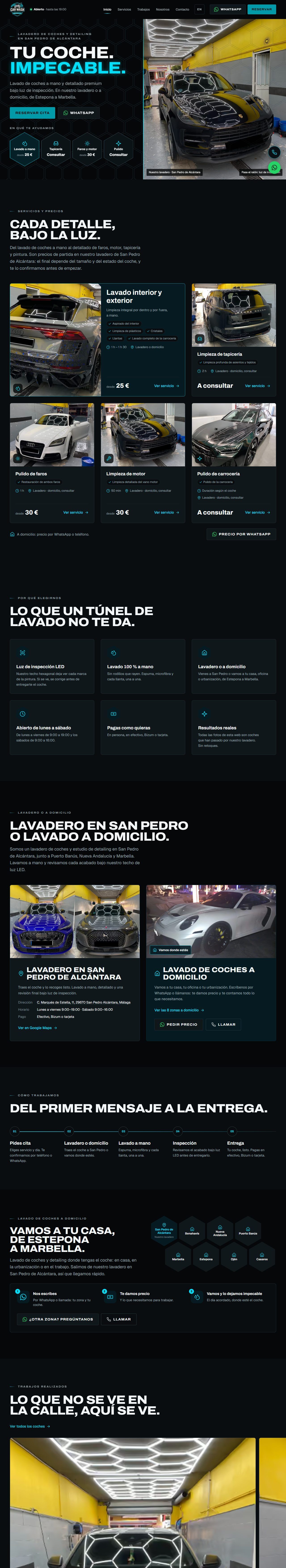 Página de inicio completa de la web de Car Wash Delivery Marbella en ordenador