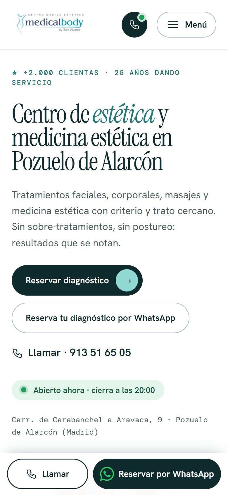 Primera pantalla de la web de Medicalbody en móvil